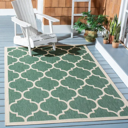 Vista 5 de SAFAVIEH Courtyard Collection - Alfombra decorativa de 2 x 3 pies 7 pulgadas, verde oscuro y beige, no desprende pelusa y de fácil cuidado
