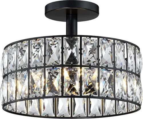 Vista 14 de Lámpara de techo de tambor de cristal cromada de 12 pulgadas, montaje semiempotrado, accesorio de granja para sala de estar, comedor, dormitorio