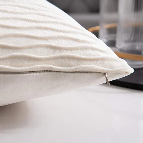 Vista 7 de DEZENE Fundas de almohada para sofá color marfil blanco: pack de 2 fundas de almohada cuadradas de terciopelo a rayas originales de 16x16 pulgadas