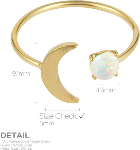 Vista 2 de MUSTHAVE Anillo de ópalo de luna chapado en oro rosablancoamarillo de 18 quilates, anillo de ópalo blancoverderosa, tamaño ajustable, Metal, Ópalo