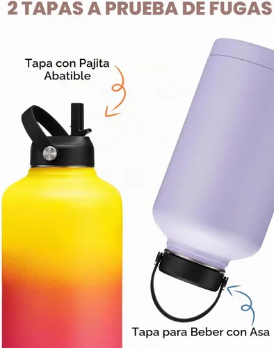 Vista 3 de Botella de agua de medio galón con pajilla, mango de paracaídas, popote y tapa flexible, mantiene el hielo frío-48 horas y caliente-24 horas, jarra