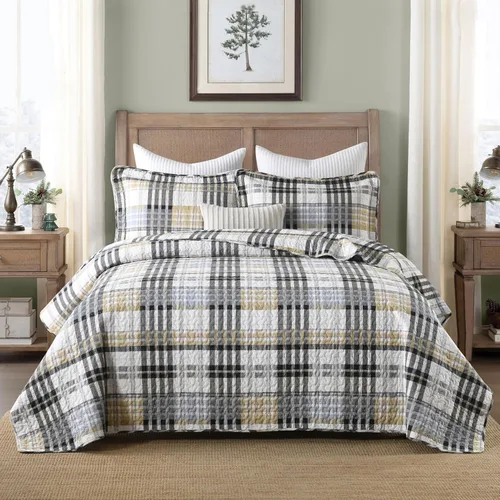 Vista 10 de Edredones Amarillos Tamaño Queen, Juego de Ropa de Cama de Algodón, Edredón Amarillo Gris Blanco, Ropa de Cama Rayada Tamaño Queen, Edredón de Lujo