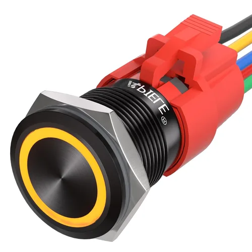 Vista 10 de APIELE Interruptor momentáneo de botón de encendido y apagado de 0.748 in de aleación de aluminio con cabezal de ojo de ángel LED de 12 V