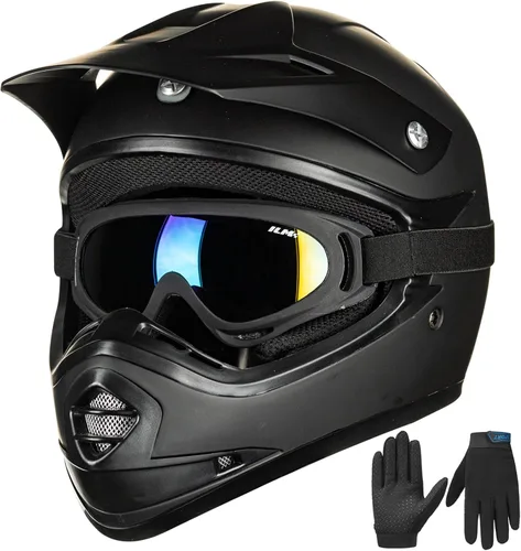 Vista 10 de ILM Casco con gafas de seguridad y guantes deportivos para niños y adolescentes, para motocross, cuatrimoto, motocicleta y todoterreno, aprobado por