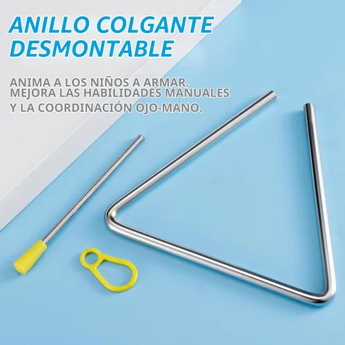 Vista 3 de TIPTAP Triángulo de percusión de mano, triángulo de acero musical de 6 pulgadas con golpeador, instrumento de percusión con sonido exquisito