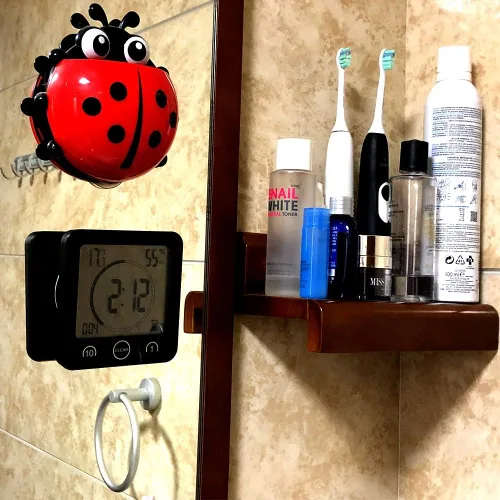 Vista 4 de Reloj de pared y temporizador de baño impermeable, temporizador digital resistente al agua para colgar en la ducha, pantalla grande, temporizador