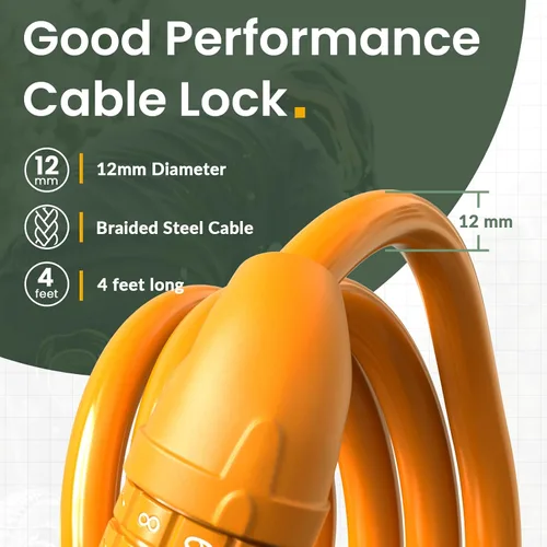 Vista 3 de Titanker Candado de bicicleta, cerradura de bicicleta de 4 pies, bloqueo de cable de 1/2 pulgada con soporte de montaje, accesorios de bicicleta