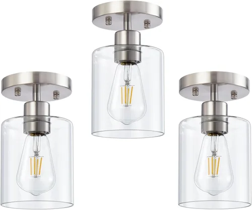 Vista 10 de Lámpara de techo semiempotrada de 1 luz, lámparas de techo de níquel cepillado, lámparas modernas para montaje en techo, luces de techo con pantalla