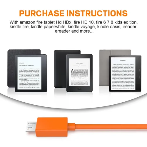 Vista 2 de Saipomor Cable de carga micro USB, cable Syn de datos compatible con tabletas Fire y lectores electrónicos Kindle (naranja)