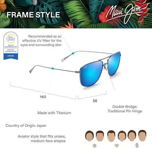 Vista 12 de Maui Jim mens Mikioi W/Patented Polarizedplus2 Lenses Square Sunglasses
