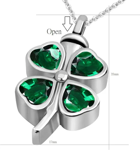 Vista 2 de JMQJewelry Collar de urna de cremación de trébol de la suerte para cenizas, colgante de recuerdo conmemorativo para mujeres, niñas, hombres, joyas