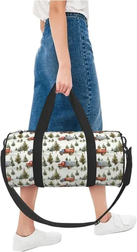 Vista 5 de Large Duffle Bag for Travel - Retro Forest Truck Print Gym Bag for Women Men, Travel Foldable Bags for Women Men with Zippered Multiple Pockets