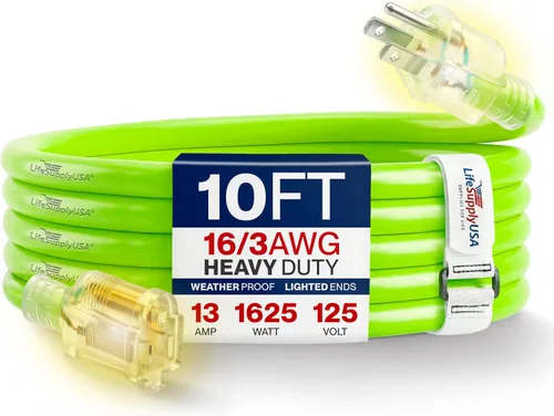 Vista 129 de Cable de extensión SJT de 12/3 300 V con luz LED para uso en interiores y exteriores con enchufe con iluminación LED Amarillo