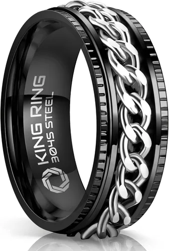Vista 14 de King Ring 8mm Super Spinner Stainless Steel Fidget Rings – Designed in USA Negro