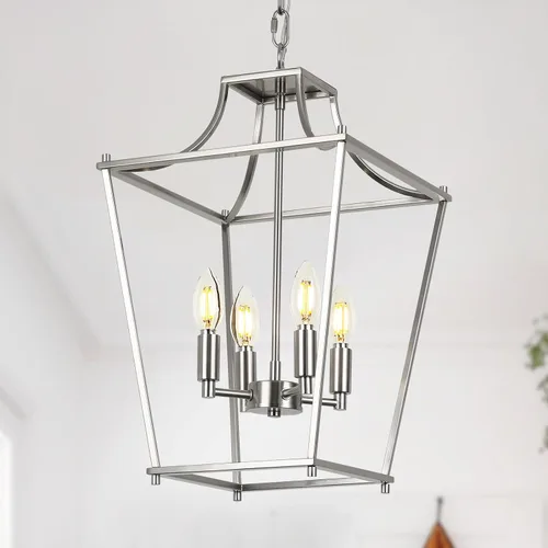 Vista 10 de foucasal Lámpara Colgante de Linterna Níquel Cepillado Accesorios de Lámpara Colgante de 3 Luces Accesorio de Luz de Linterna, 9.4" Iluminación