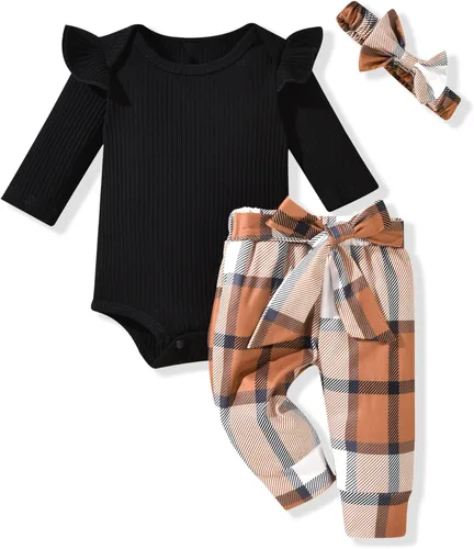Vista 163 de Aalizzwell Conjunto de mameluco acanalado para bebé recién nacido prematuro para otoño e invierno