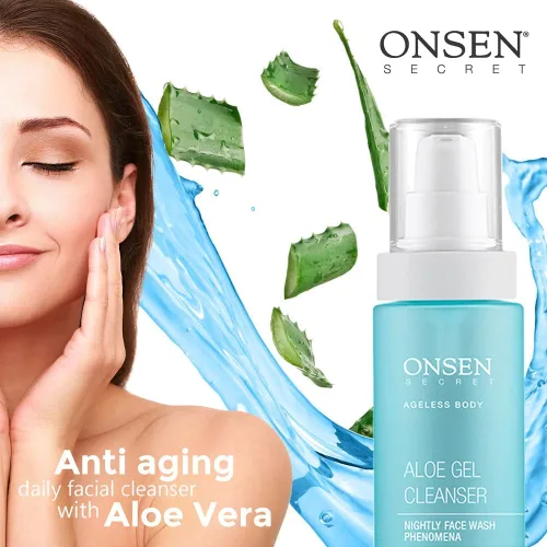 Vista 4 de Onsen Secret Jabón facial japonés de aloe vera, limpiador facial nocturno de primera calidad para eliminación de maquillaje, cura piel seca