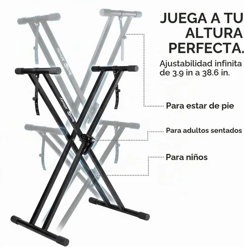 Vista 3 de RockJam Xfinity Double X - Soporte para teclado, premontado y ajustable Pre-assembled double X keyboard stand with safety lock and straps for full