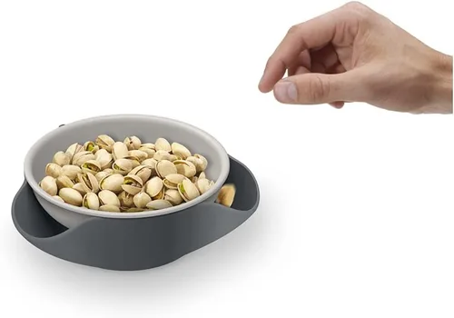 Vista 5 de Joseph Joseph Cuenco doble para servir pistacho y aperitivos con compartimento para desechos de alimentos, sin BPA, color gris