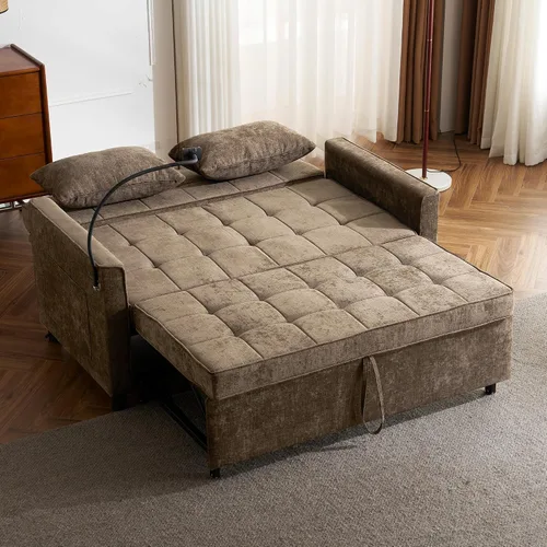 Vista 11 de Harper & Bright Designs Sofá cama convertible moderno de 56.9 pulgadas con un cojín de respaldo reversible, bolsillos laterales, dos puertos USB
