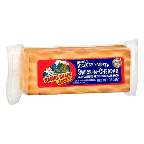 Vista 3 de SmokeShack Jack Hickory procesado ahumado suizo y cheddar, 8 onzas