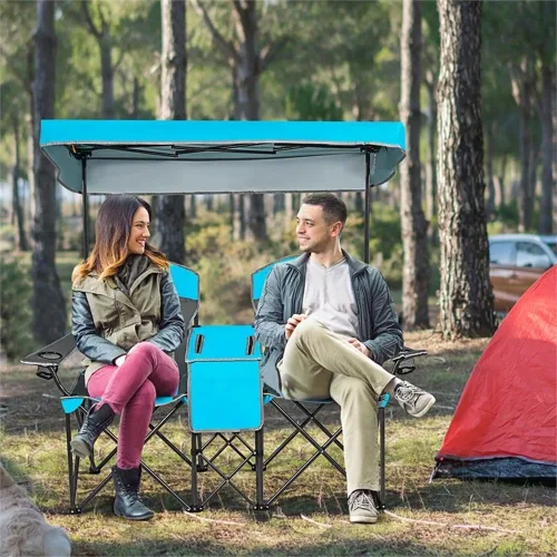 Vista 2 de Pemberly Row Sillas plegables portátiles con toldo para acampar con portavasos azul