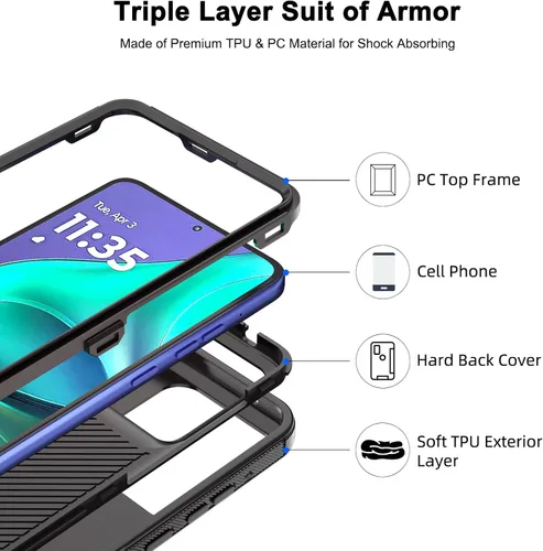 Vista 4 de Jiunai Funda para Moto G Stylus 2025, funda resistente a prueba de golpes, protección contra caídas, híbrida de doble capa mate, para Motorola G