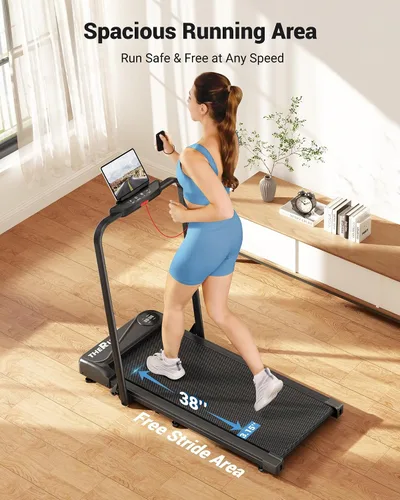 Vista 4 de THERUN Walking Pad, 2 in 1 Foldable Treadmills for Home, 2.5HP Under Desk with Handle Bar, 16" Widened Running Belt, Treadmill with Remote Control &