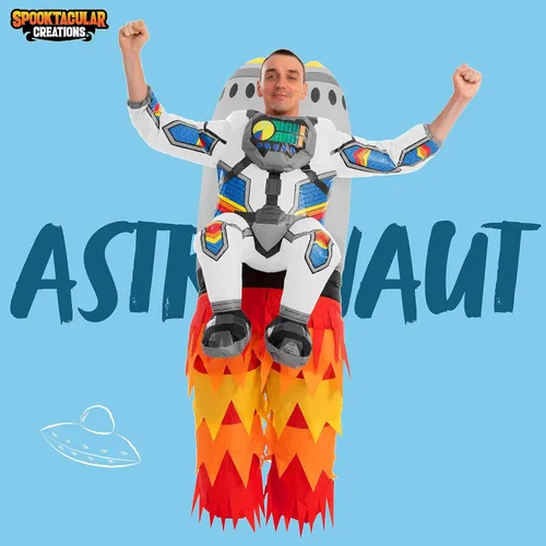 Vista 2 de Spooktacular Creations Disfraz inflable de Halloween para adultos, disfraz inflable de astronauta con cohetes