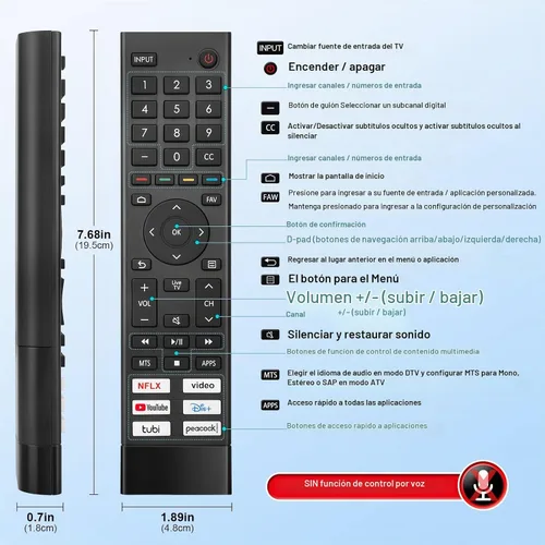 Vista 8 de Repuesto para control remoto Hisense Smart TV Universal para televisores inteligentes Android Hisense 4K UHD (no para Fire y Roku TV)