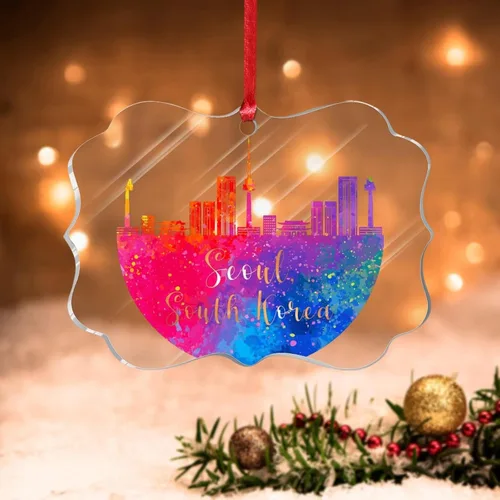 Vista 8 de Países Bajos Rotterdam Adornos de Navidad Países Bajos Rotterdam Acuarela Arte Paisaje urbano Adorno de Navidad Acrílico Colorido Horizonte