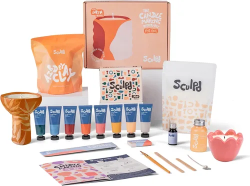 Vista 14 de Sculpd Kit de alfarería para hacer velas para adultos con arcilla secada al aire y juego de pintura acrílica, cera de soja ecológica no tóxica
