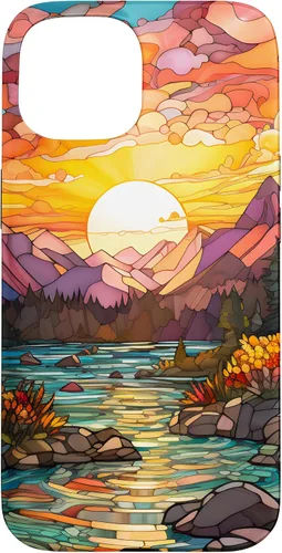 Vista 6 de iPhone 16 Sunset Stained Glass Mosaic Landscape Scene Case