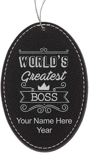 Vista 8 de LaserGram Adorno de Navidad personalizado, el jefe más grande del mundo, piel sintética, idea de regalo personalizada grabada con láser