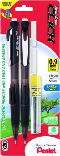 Vista 4 de Lápiz automático Pentel Twist Erase Click con 2 borradores de repuesto y minas, 0.01 pulgadas, barriles surtidos, Variados