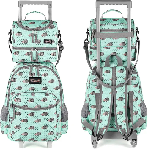 Vista 2 de Tilami Mochila rodante de 18 pulgadas con doble asa con bolsa de almuerzo con ruedas para niños