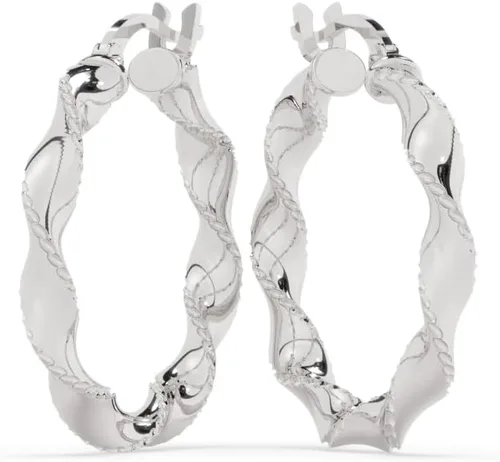 Vista 2 de DECADENCE Aretes de aro de plata de ley con borde de corte de diamante pulido para mujer, aretes de aro redondos de 0.16 x 0.98 pulgadas Cierre