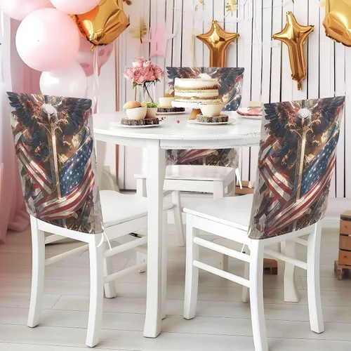 Vista 5 de 4th of July Independence Day White Warrior Bird Decorative Chair Protectors Covers for Retro Dining Chairs Removable Dorm Chair Cover Protector