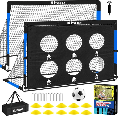 Vista 9 de Juego de portería de fútbol infantil para patio trasero – 2 porterías de fútbol de 6 x 4 pies, equipo de entrenamiento, red de fútbol para niños