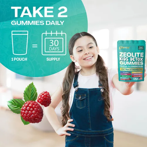 Vista 7 de Gomitas de Zeolita Parrox para Niños, 9-en-1 con Zeolita, Omega-3, Magnesio, Saúco, Vitamina C, Cardo Mariano, Vitamina D3, Zinc, B12 – Sin Azúcar
