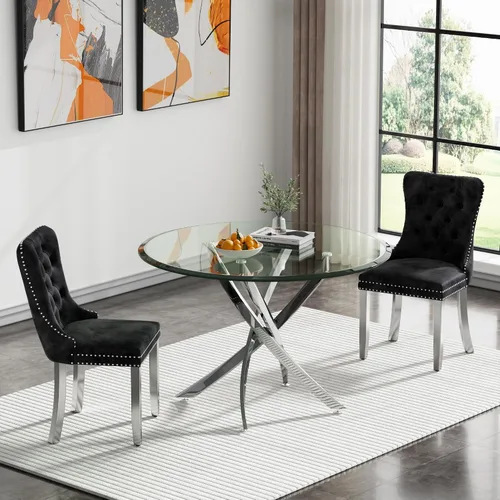 Vista 25 de HomVent Juego de mesa de comedor redonda de vidrio para 2, moderno juego de mesa y sillas de cocina de vidrio templado, juego de mesa de comedor