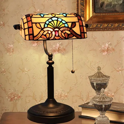 Vista 10 de Green Bankers - Lámpara de mesa vintage, luz de escritorio retro, lámpara de escritorio de oficina de vidrieras Tiffany, lámpara de cuentas