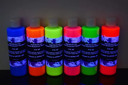 Vista 5 de DirectGlow - Pintura fluorescente reactiva para fiestas de témpera ultravioleta (surtido de 6 colores, botellas de 2 onzas)