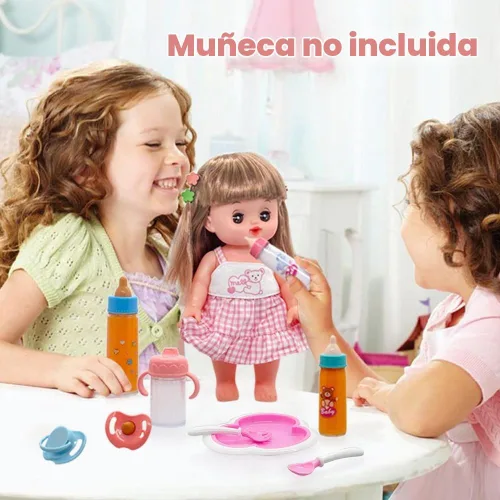 Vista 5 de Juego de 11 piezas de accesorios para muñecas de bebé, juego de 11 piezas de alimentación de muñecas con botellas de leche y jugo que desaparecen