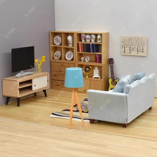 Vista 9 de iLAND Juego de sofá de casa de muñecas con juego de muebles de sala de estar, muebles y accesorios para casa de muñecas (12 piezas clásicas)