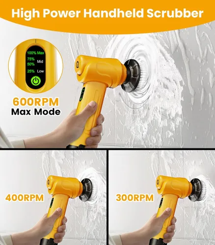 Vista 2 de qimedo Battery Electric Spin Scrubber Q4, Handheld Scrubber for Cleaning with Display, Power Dish Scrubber with 5 Heads, Shower Cordless Cleaning
