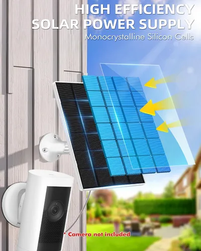 Vista 4 de KEPEAK Panel Solar para Cámara Ring al Aire Libre, Cargador Solar Pequeño de 5V con Tipo C o Micro USB, Solo para Batería de Cámara Stick Up Cam