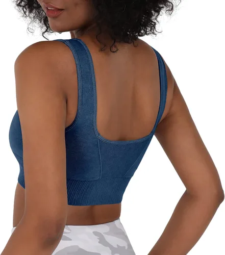 Vista 2 de ODODOS Sujetador deportivo sin costuras con cuello cuadrado para mujer, camiseta sin mangas acanalada, casual, espalda baja