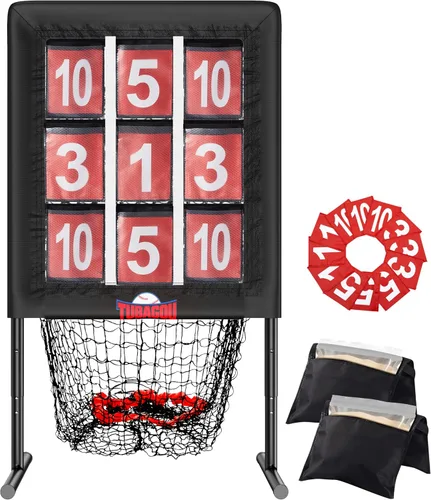 Vista 10 de Red de lanzamiento de béisbol de 9 agujeros con bolsillos para lanzar objetivo Baseball and Softball Pitching Net, Protable and Adjustable Pitcher
