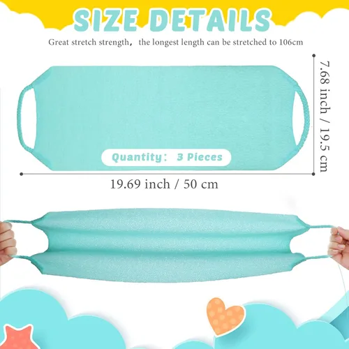 Vista 2 de Paquete de 3 unidades exfoliante de espalda con asas, paño exfoliante de nailon de longitud extendida, cepillo exfoliante corporal con correa
